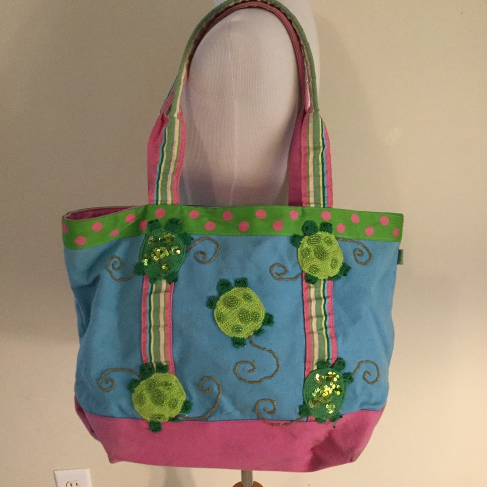 Berek beaded canvas tote bag beach turtles